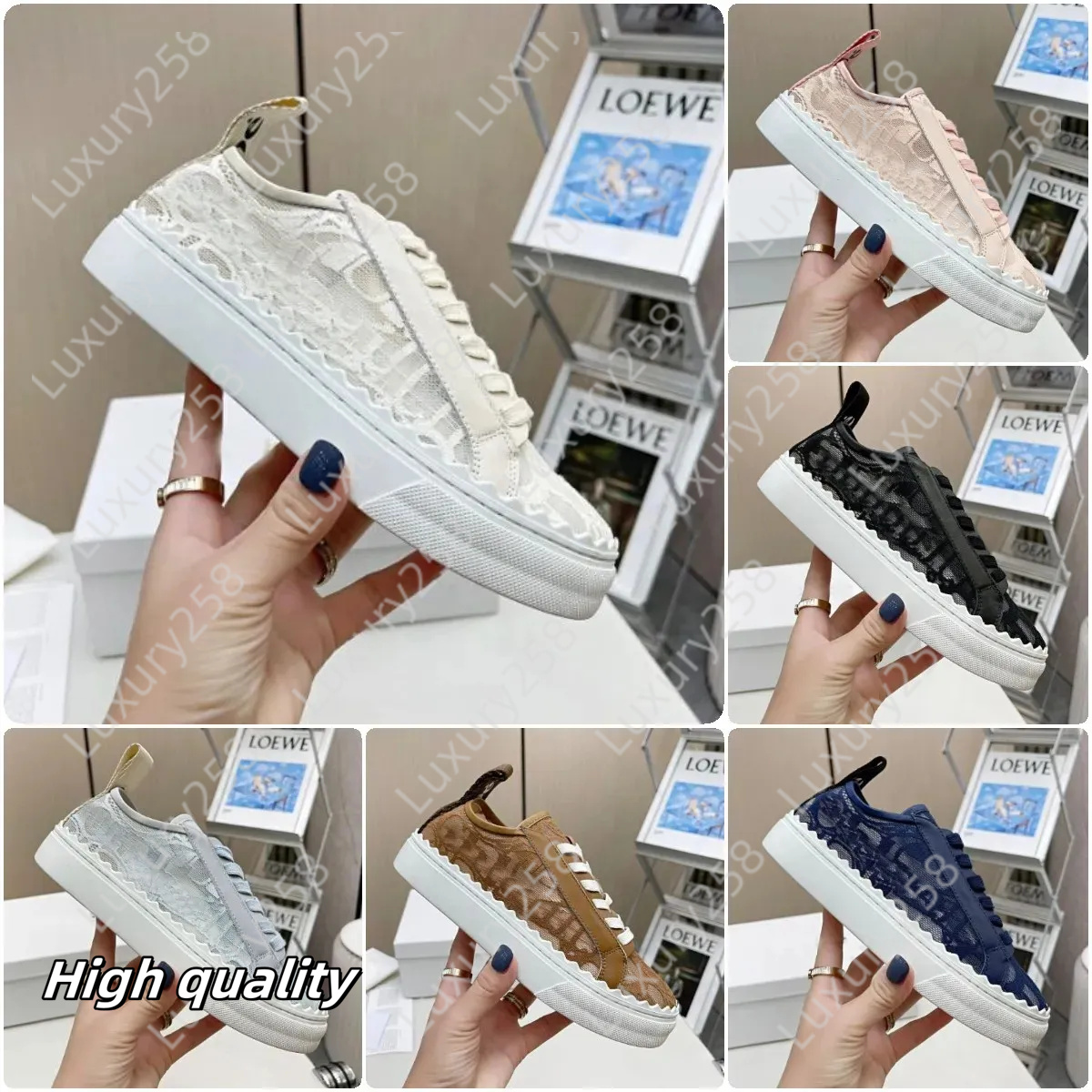 Women Designer shoes Laurens Lace Real Leather Sneakers Light Rubber thick bottom womens luxury running shoes canvas shoes outdoor shoes trainers sneakers Big size