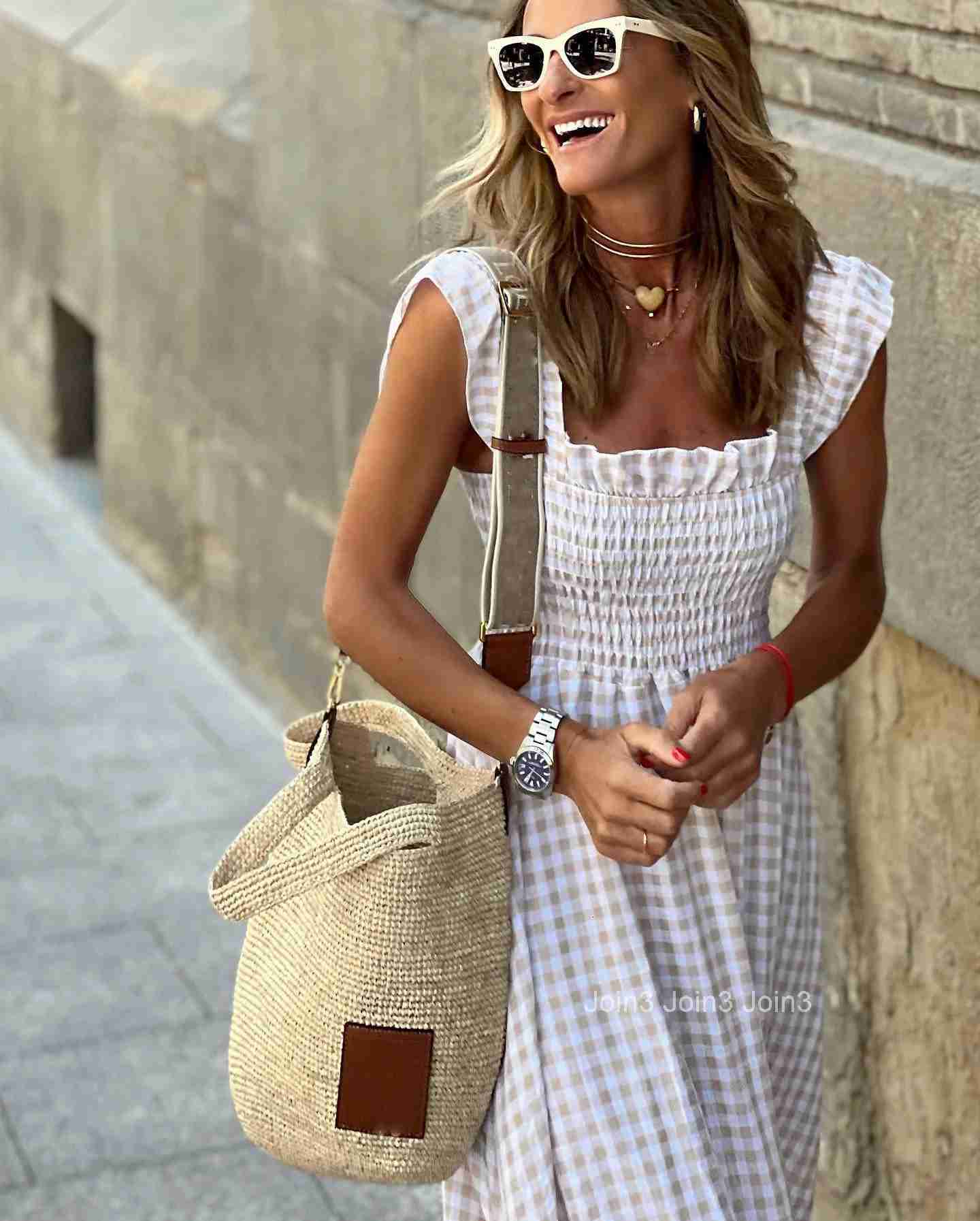 Casual Slash Neck Slip Maxi Dress Office Lady Spring Summer Fashion Elegant Solid Plaid Sleeveless Dresses For Women white