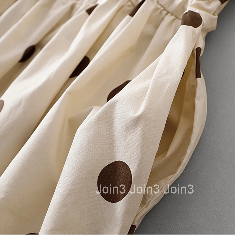 Dot V-neck short-sleeved simple cotton dress women summer new Japanese temperament elegant loose drawstring casual dresses