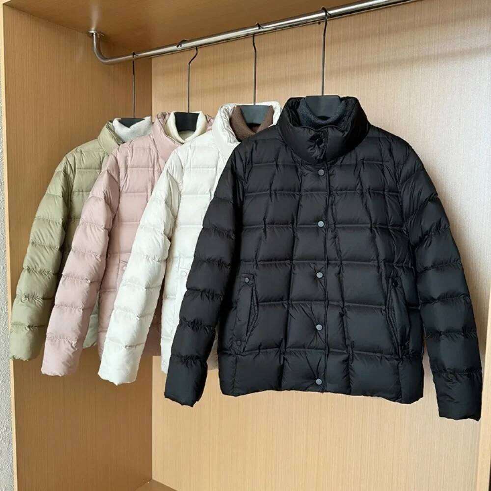 Designer Clothing 2025 Women New Autumn Winter Fluffy Jacket Stand Collar Short Ultralight White Duck Down Coat Lady Casual Warm Parka