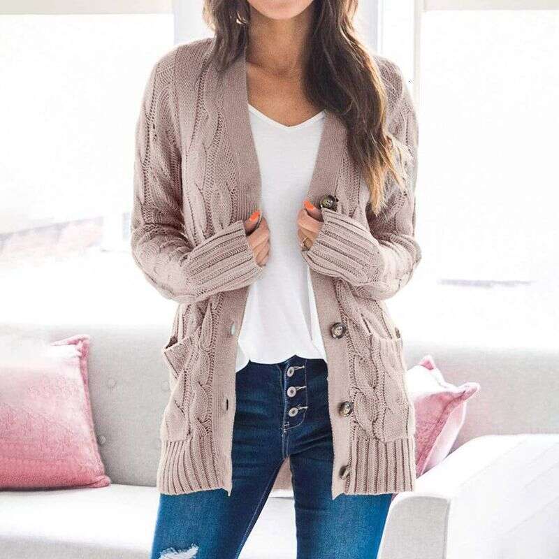 Women's Clothing style twisted cardigan sweater single breasted long sleeved woolen coat female