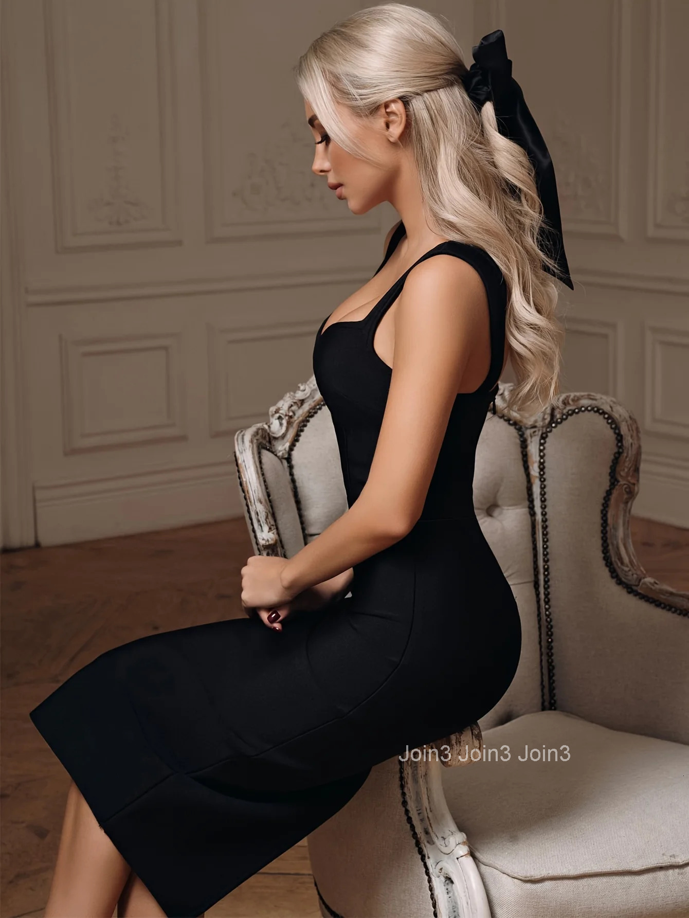 Womens Fantasy Spaghetti Strap V Neck Midi Bodycon Dress Summer Bandage Dress Black Elegant Wedding Evening Cocktail PartyDress