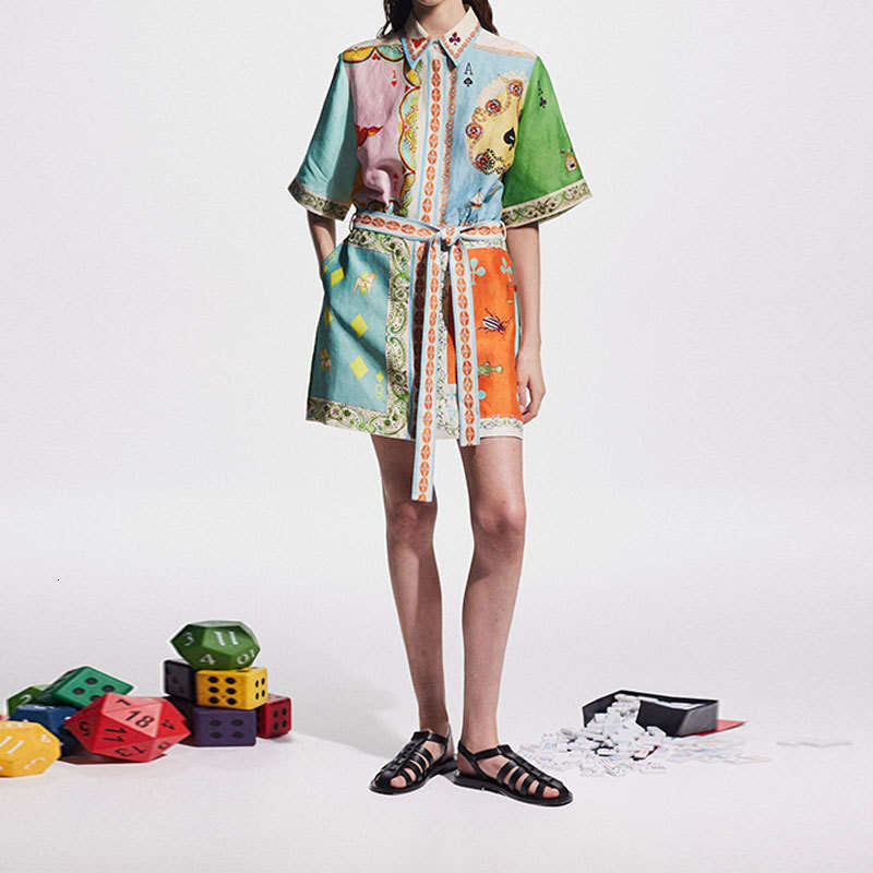 New Women's Fashion Casual Printed Shirt Elegant Short Summer Dress B5