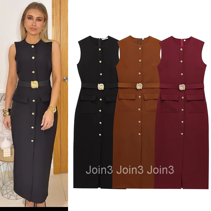 Womens Dress Black Long Dresses Spring Summer Button Up Sleeveless Sundress Vestidos Elegant Casual Womens Dresses