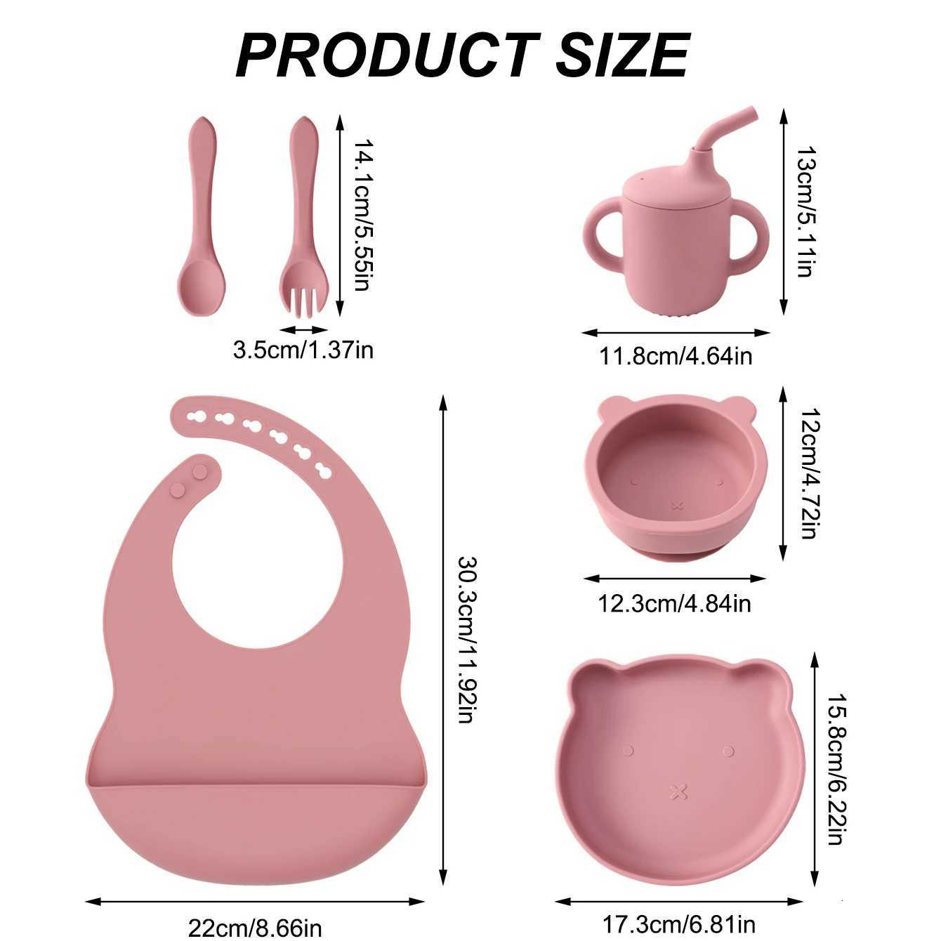 6PCS Color Kids Cartoon Bear Silicone Feeding Set Suction Bowl Dishes Plate Bib Portable Cup Utensils Infant Self Feeding X250806