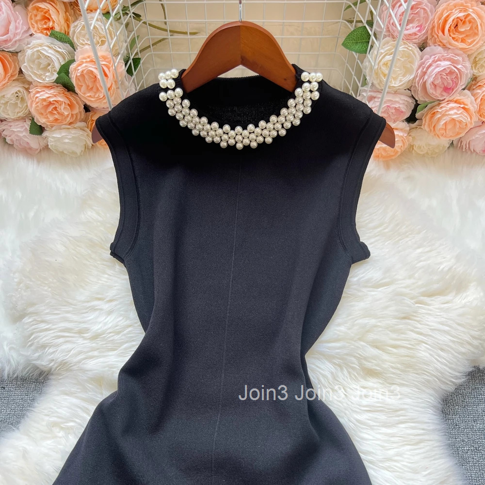 YuooMuoo Chic Fashion Elegant Patchwork Knitted Mermaid Dress Summer Women Pearls O-neck Wrap Hips Party Dress Vestidos