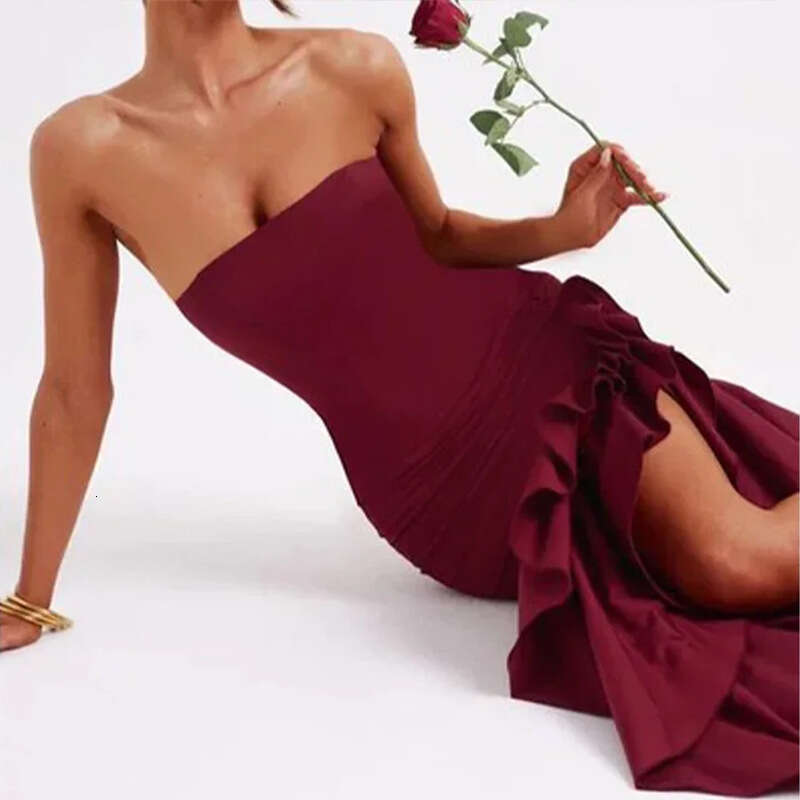 Spring New Women's Commuting Elegant Ruffled Solid Color Dress B5