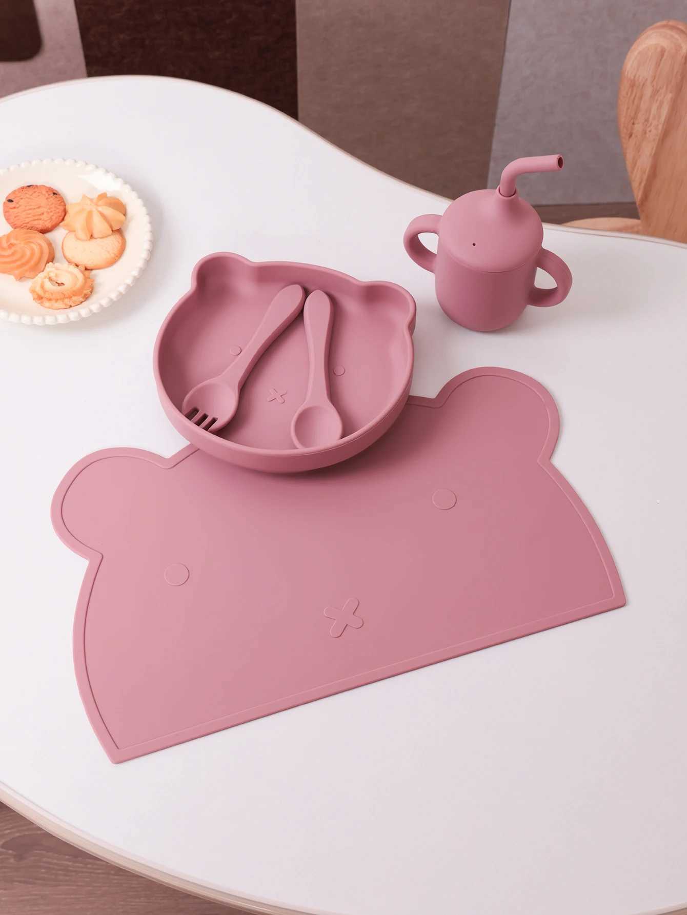 5PCS Silicone Baby Feeding Set Bear Design Suction Plate Bowl Spoon Fork Cup BPA Free Toddler Essentials Non-Slip Weaning X250806