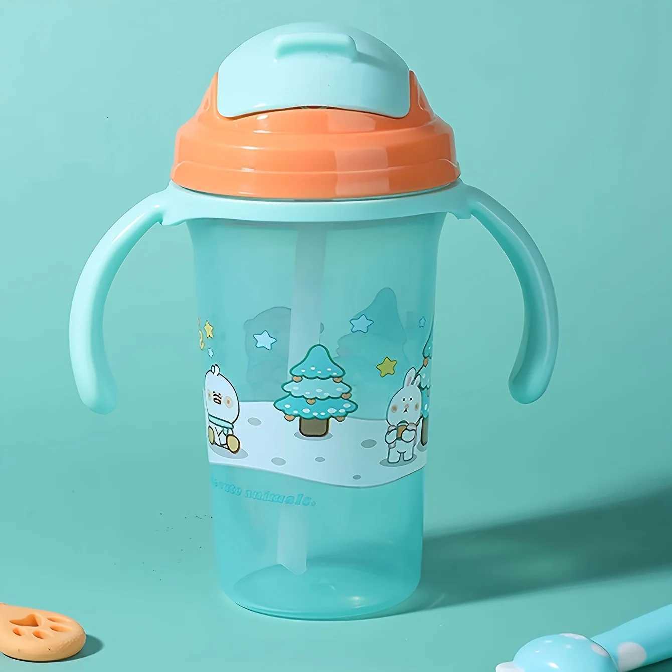 300ML Water Bottle Learning Drinking Cup with Straw Cover and Handle X250806