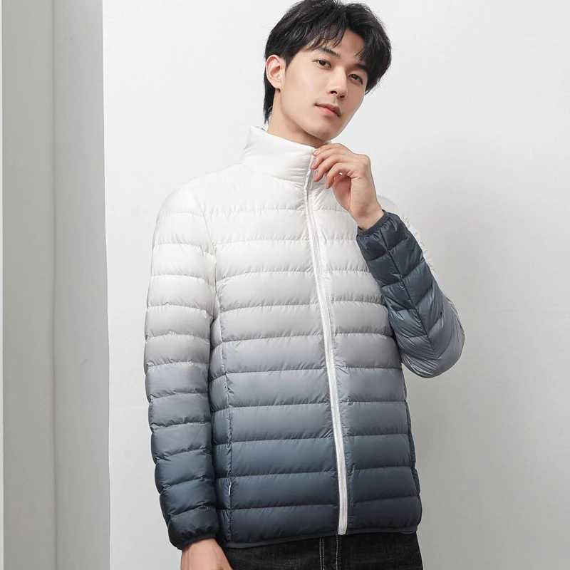 Man Top Quality Autumn Winter Novel Gradient Jacket 90% Duck Down Ultra Light Spring Jacket Stand Collar Outerwear Sporty Coat W250806
