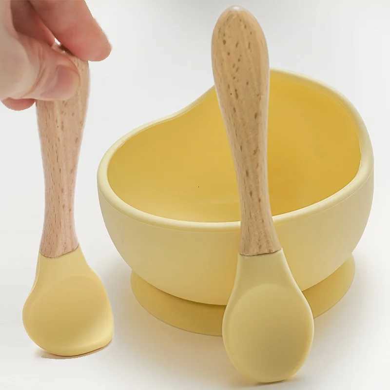 22colors! 1set Silicone Baby Feeding Bowl Set Baby Learning Dishes Suction Bowl Set with Non-Slip Wooden Spoon X250806