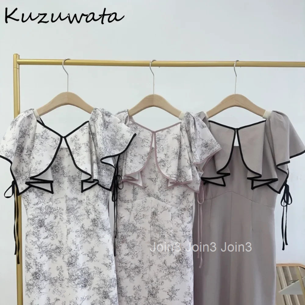 Elegant Ruffled Sleeveless High Waist Robe Slim Fit Print Panelled Pullover Vestidos Japan New Casual Lace Up Dress