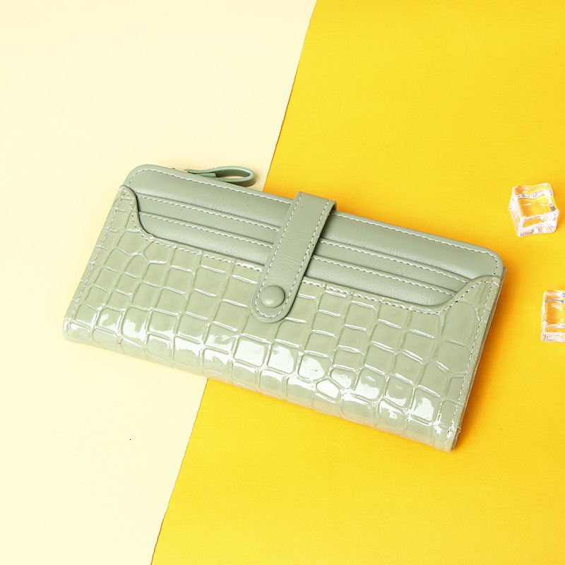 New Crocodile Pattern Zipper Multi-Card Slot Solid Color Simple Long Style High-End Large Capacity Wallet