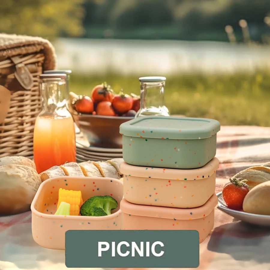 1PCS Silicone Feeding Bowl With Lid Kids Dishes Plate BPA Free Reusable Silicone Lunch Box Microwaveable Lunch Box Baby Supplies X250806