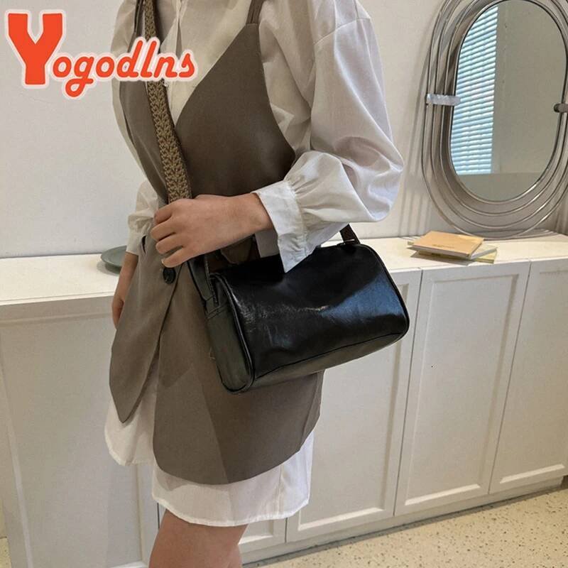 Yogodlns Vintage Shoulder For Women Fashion Wide Strap Crossbody Bag Retro Pillow Messenger Handbag Ladies Tote Clutchs