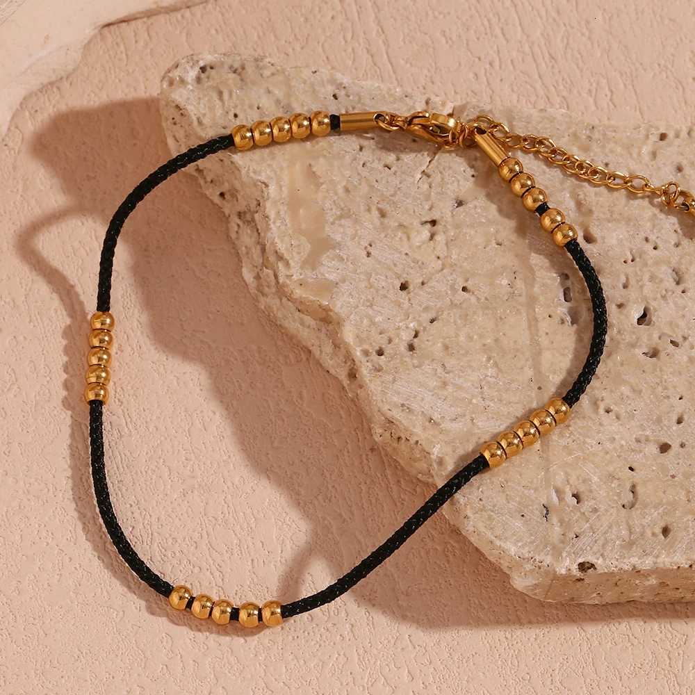 Black Rope 25 Steel Ball Anklet 316L Stainless Steel Jewelry Hypoallergenic 18K Gold Plated Women on the Leg Y250805