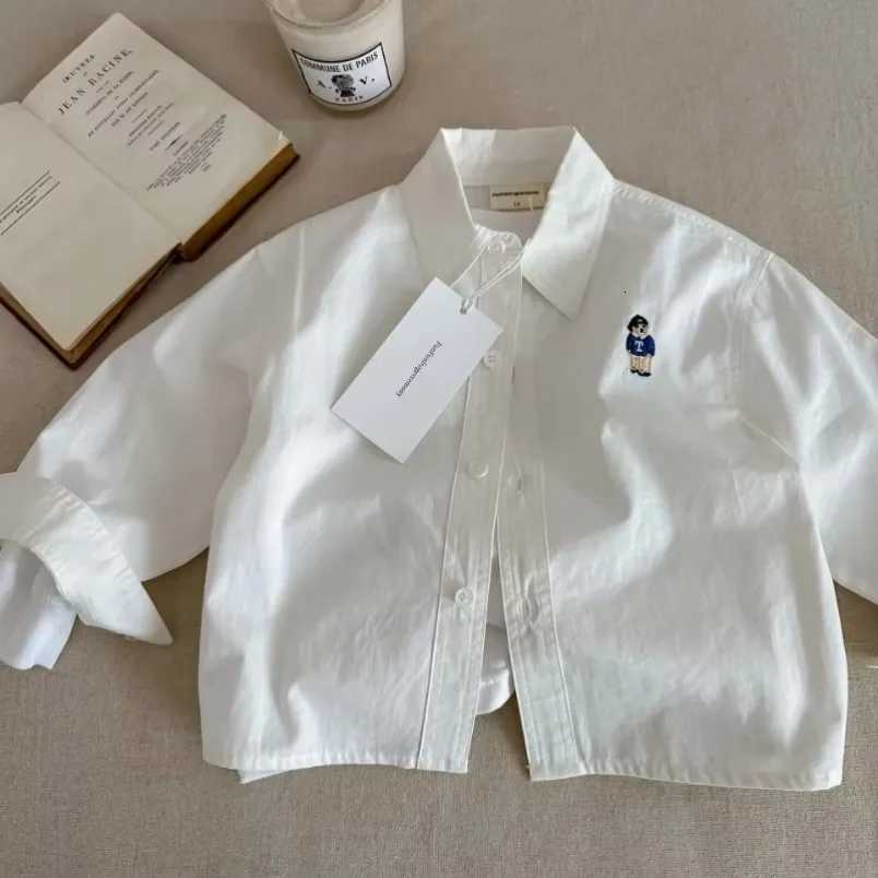 New Childrens Shirt Cartoon Boys Girls Long Sleeve Blouses Shirts Korean Childrens Clothing Spring Pink Blue White Blouse X250806