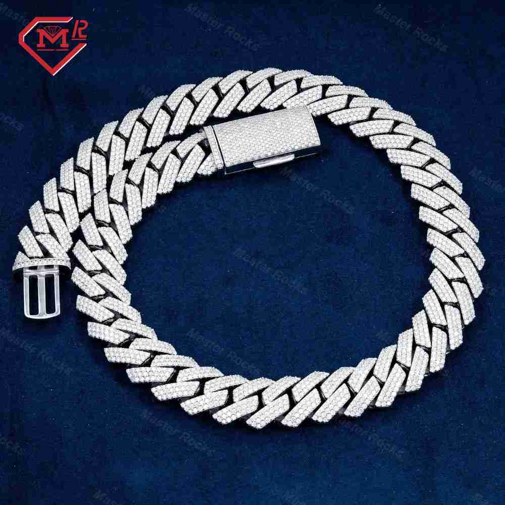 15MM Hiphop Cuban Chain Necklace Pass Diamond Tester Thick Heavy Men 925 Silver Moissanite Cuban Chain
