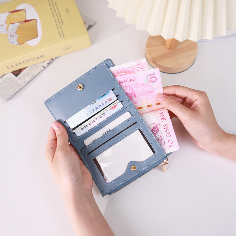 New Women's Ins Style Simple Elegant Short Wallet Diagonal Design Multiple Card Slots Coin Purse for Women