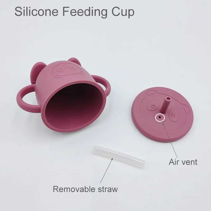Baby Feeding Cup Free Personalized Name Silicone Straw Cup Cartoon Bear Sippy Cup Leak-Proof Non-Slip Children Kids Drinkware X2508061