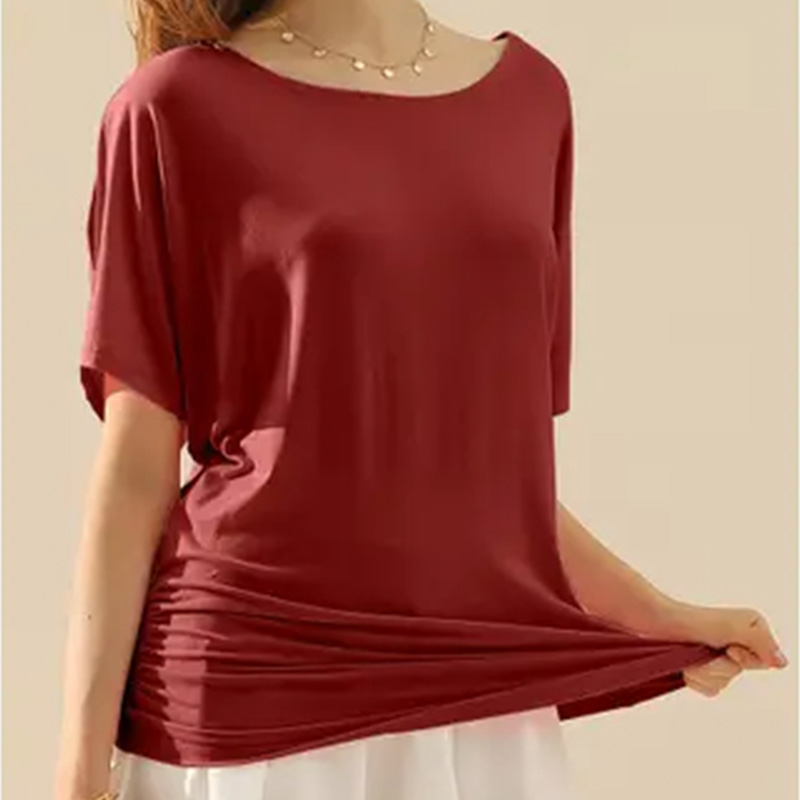 Oversized dolman short-sleeved boat neck T-shirt Fashionable, comfortable and simple CWTTS051