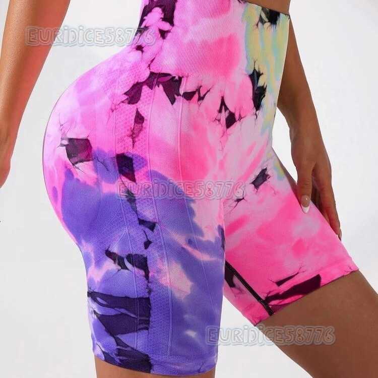 New High Waist Tie-dye Yoga Shorts Hip Lift Fitness Shorts Belly Control Running Sports Shorts Women 2025 H250806