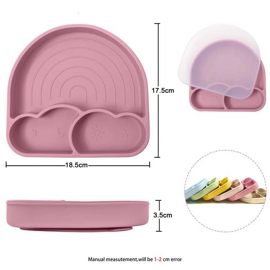 New Design Silicone Dining Plate Suction Cute Cartoon Rainbow Dishes Toddle Training Feeding Sucker Bowls Childrens Tableware X250806