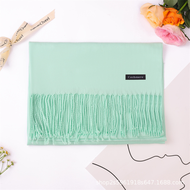 K1601 New autumn and winter European and American long tassel warm scarf solid color cashmere shawl versatile style
