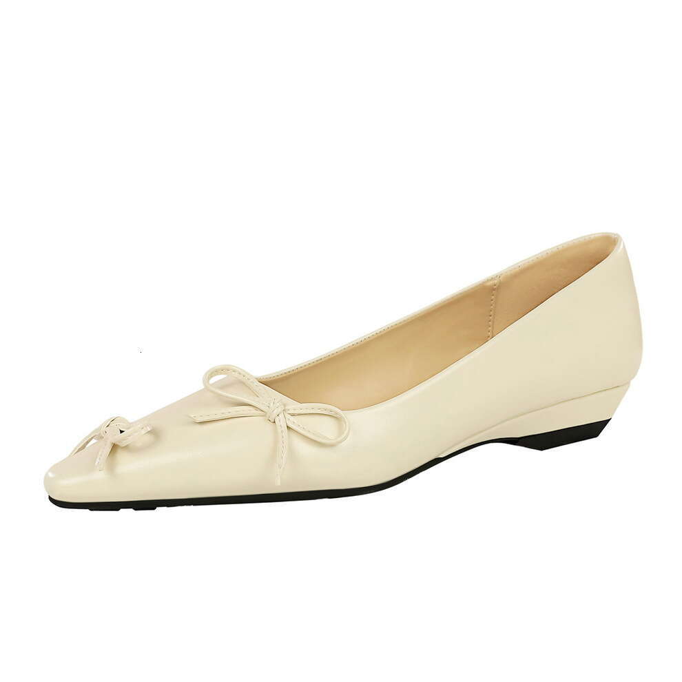Korean Style French Elegant Pointed Fairy Wedge Heel Shallow Mouth Bowknot Slimming Slip-On Single Shoes for Women