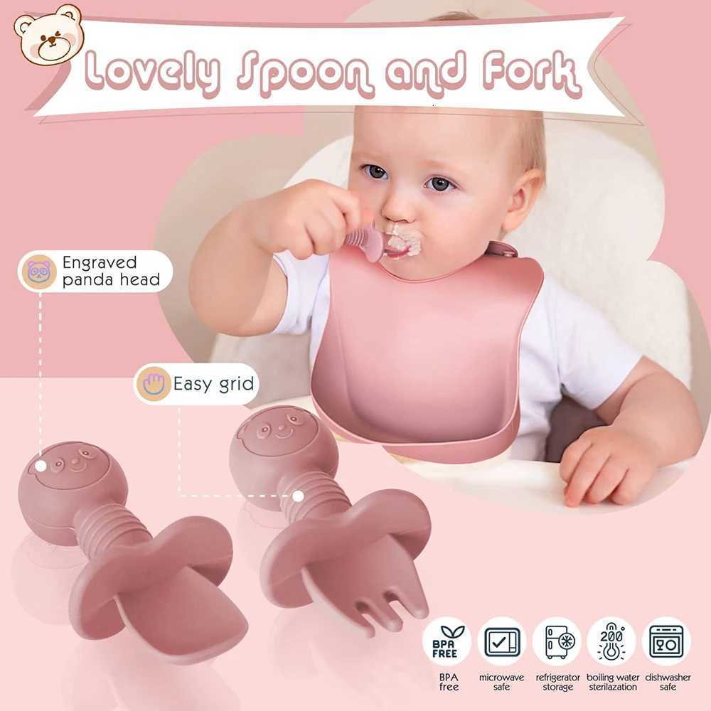 6/8-piece Silicone Baby Tableware Set Childrens Dishes Set with Suction Cups Forks Spoons Bibs Straws Cups Mother and Baby Supplies X2508061