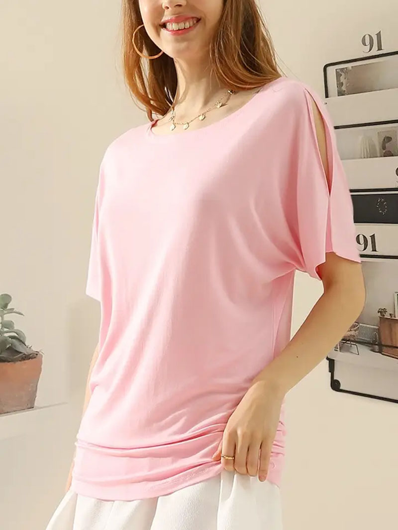Oversized dolman short-sleeved boat neck T-shirt Fashionable, comfortable and simple CWTTS051