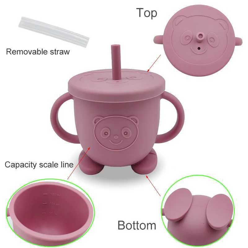 Baby Feeding Cup Free Personalized Name Silicone Straw Cup Cartoon Bear Sippy Cup Leak-Proof Non-Slip Children Kids Drinkware X2508061