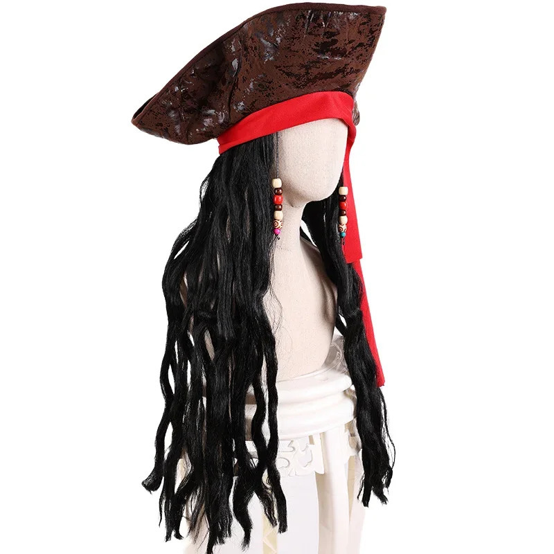 Adult Mens Caribbean Pirate Hat Wig Halloween Stage Performance Pirate Captain Costume Wig Party Accessories Jack Sparrow Wig 250805