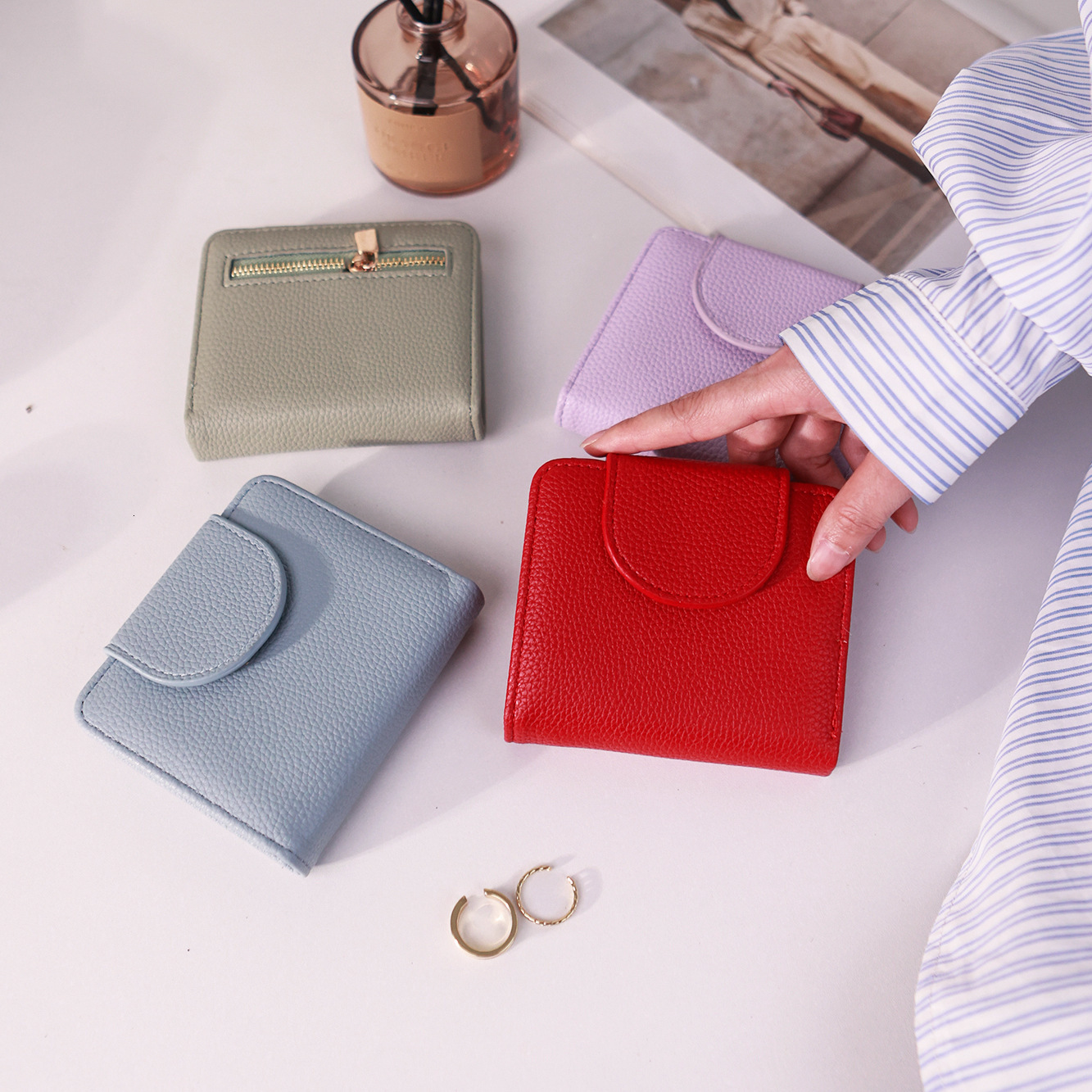 Short for Women Simple Ins Dopamine Color Korean Style Holder Multiple Card Slots Large Capacity Wallet