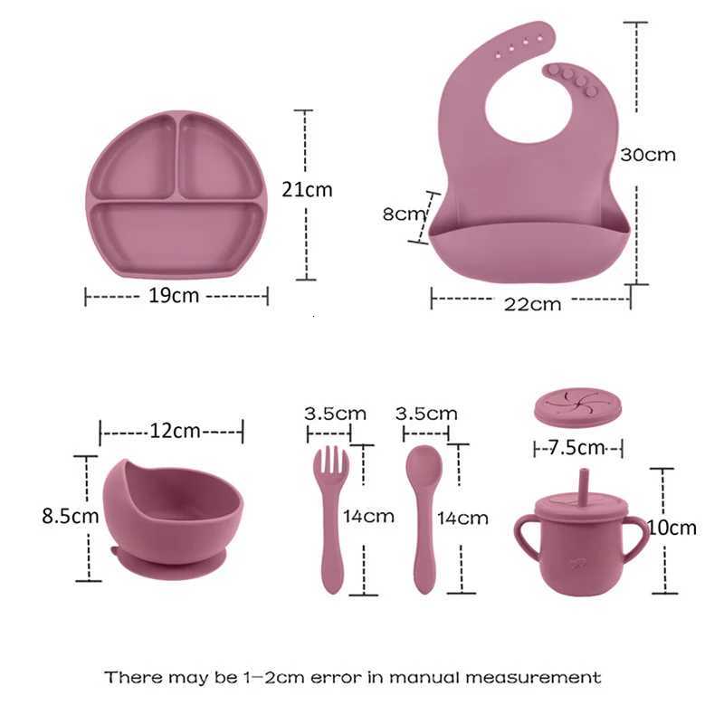 5PCS Silicone Dishes for Baby Feeding Set Sucker Bowl Plate Cup Bibs Spoon Fork Baby Safe Dining Plate Children Tableware X250806