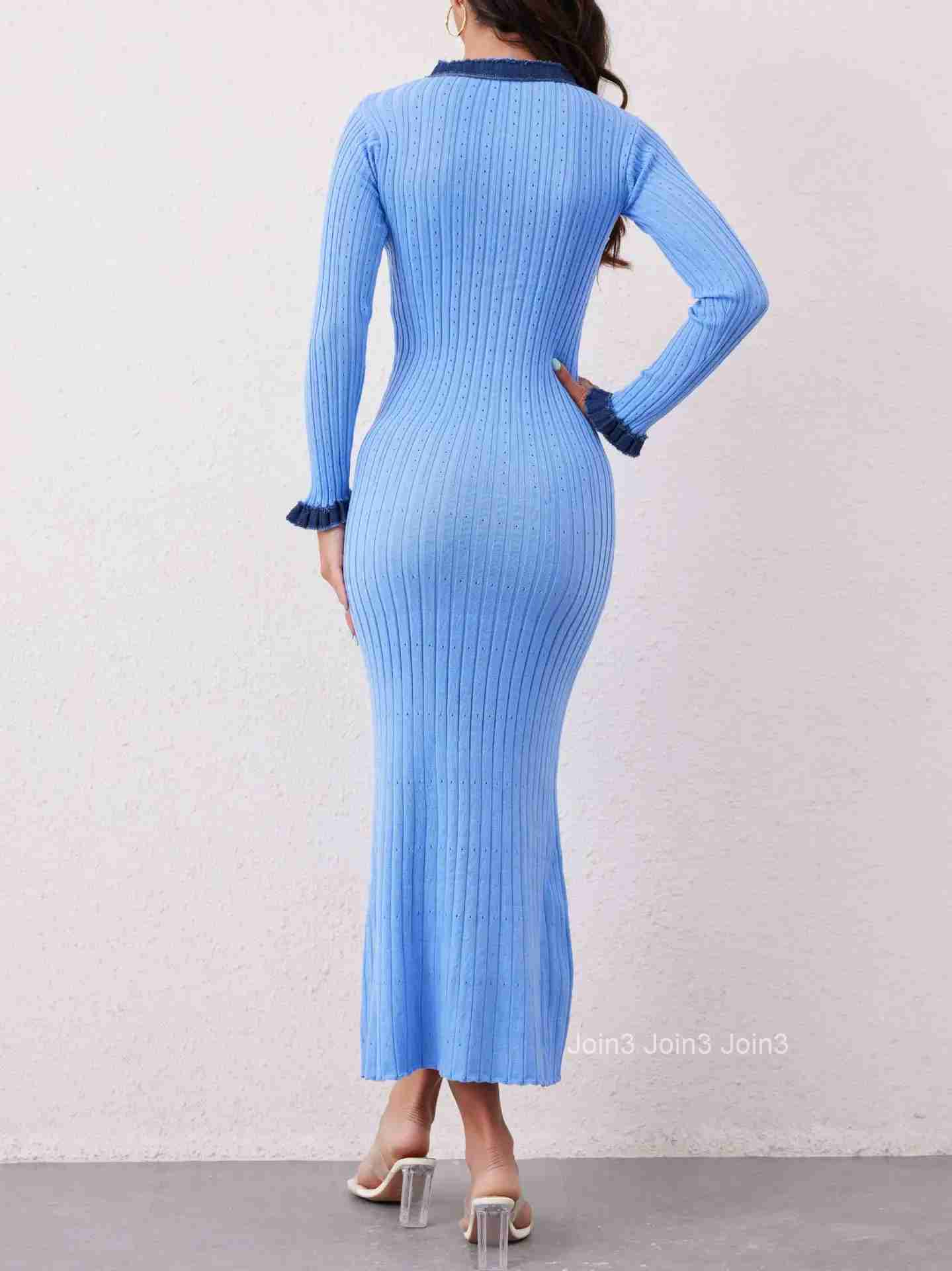 Korean Design Knitted Slim Sweater Dress Women Elegant O-neck Sexy Knitwears Vestidos Fall Winter New Long Sleeve Knit Dresses