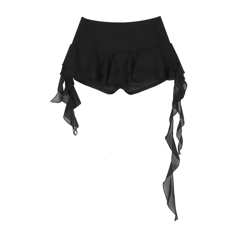 Spicy Girl Black Mesh Long Sleeve T-Shirt Top with Lace Bra for Women Summer Half Skirt Three-Piece Set