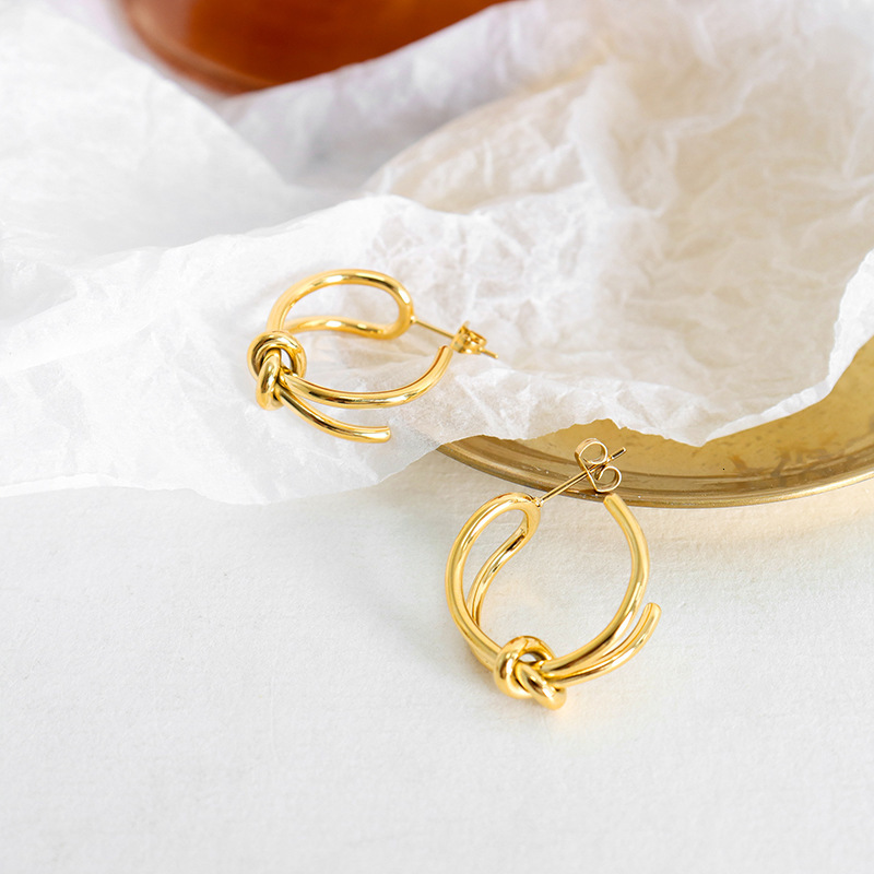 Free Shipping Designer Luxury Jewelry Fashion Knot Style Personality Titanium Steel Earrings Simple Non-fading Ear Accessories