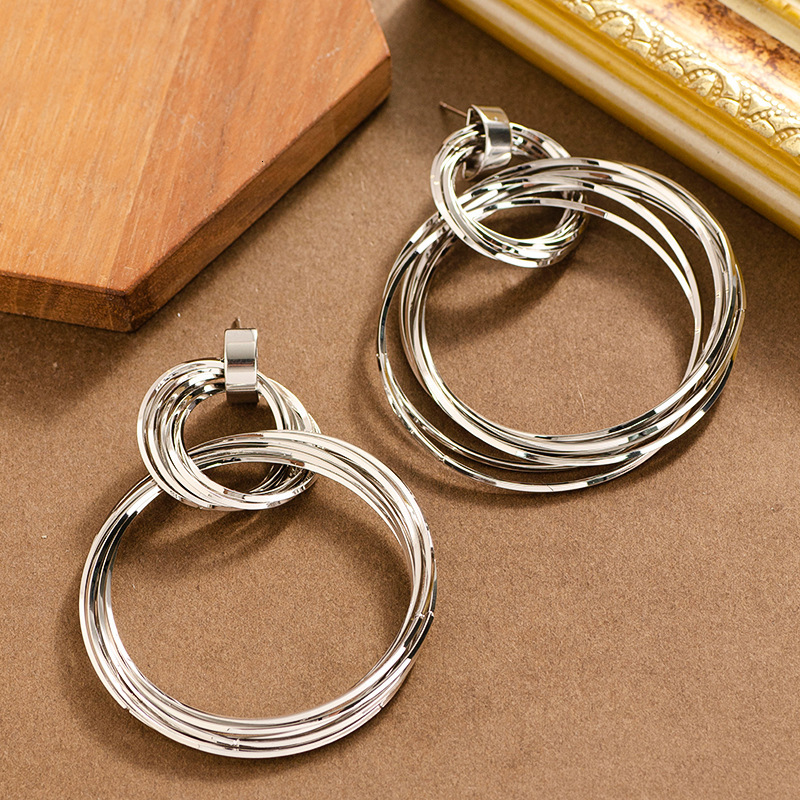 Fashion Exaggerated Style Geometric Circle Earrings for Women Simple Stylish High-end Sier Needle Ear Jewelry