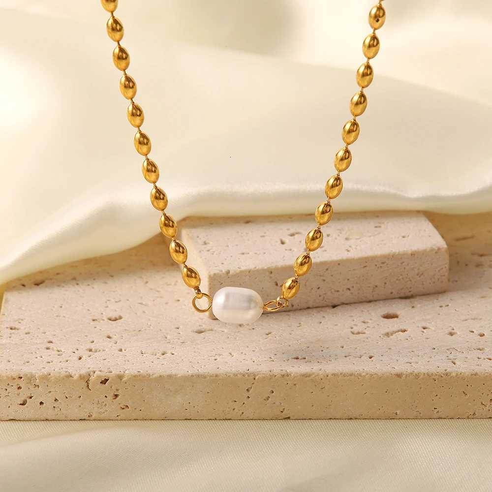 18K Gold Plated Stainless Steel Pearl Necklace with Single Pearl Pendant Bracelet Necklace Y250805