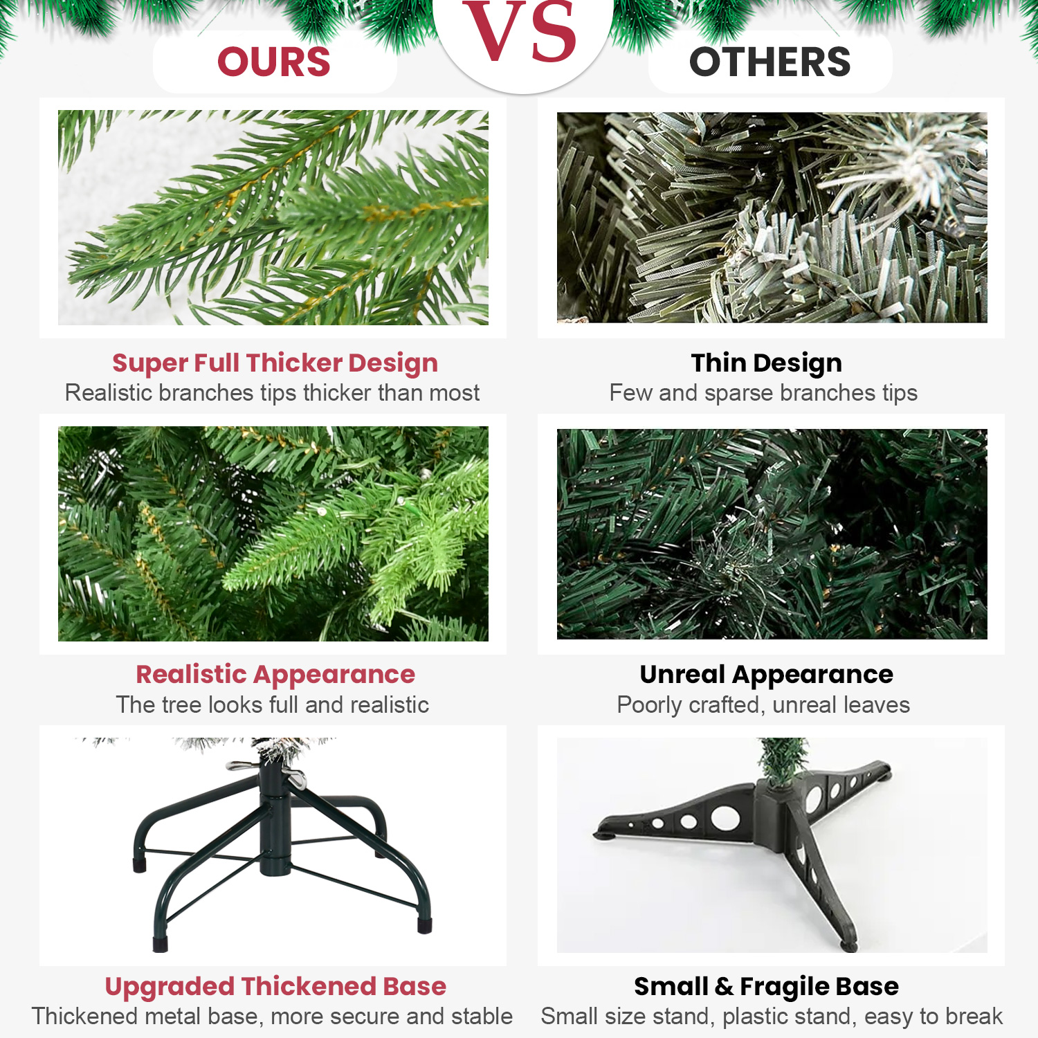 Easy Assembly PRE-Lit Christmas Tree with Mixed PE/PVC, Hinged Branches, Available Sizes: 5ft, 6ft, 7ft, 8ft, 9ft