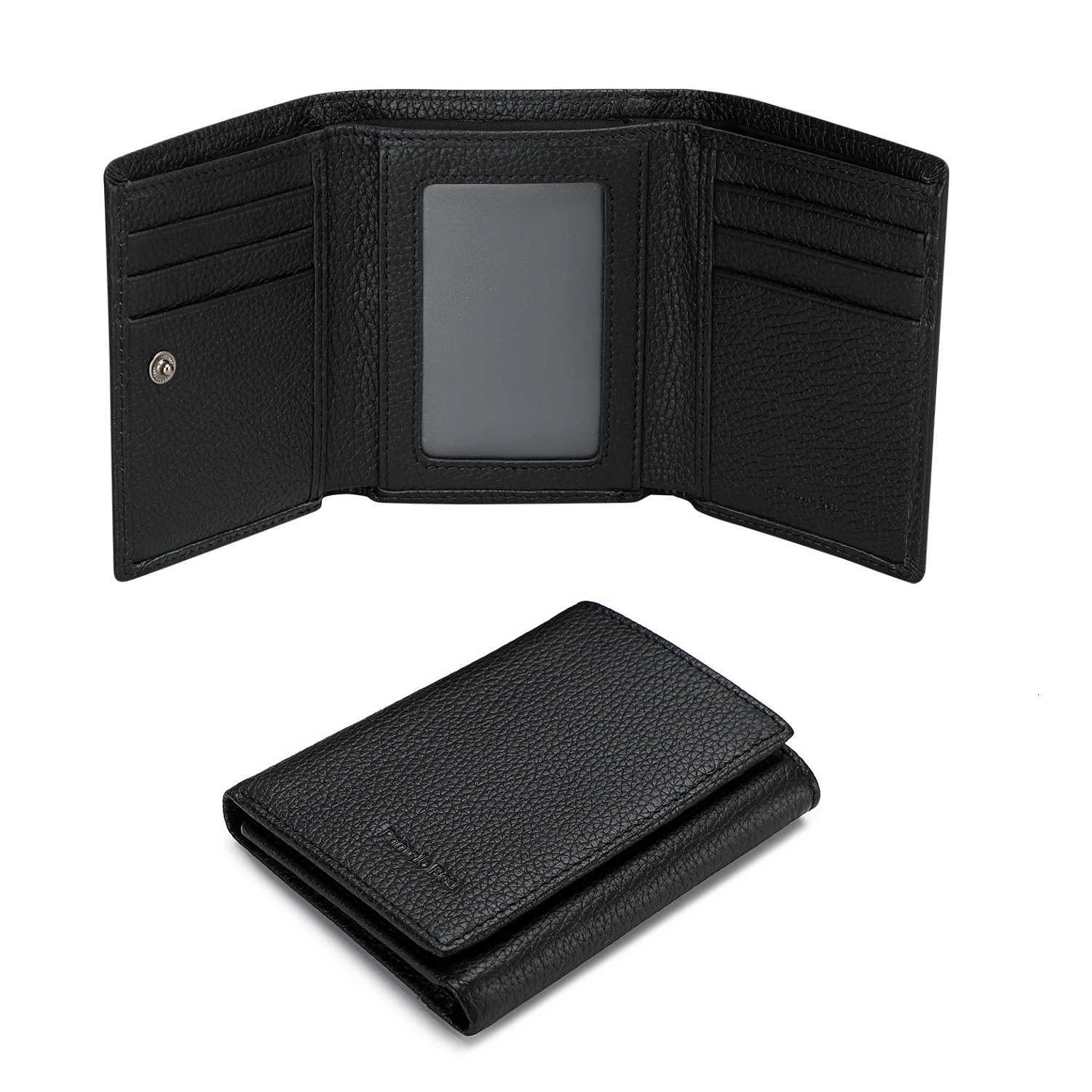 Mens minimalist wallet mens tri-fold wallet with RFID shielded genuine leather wallet and packaging box XJ250806