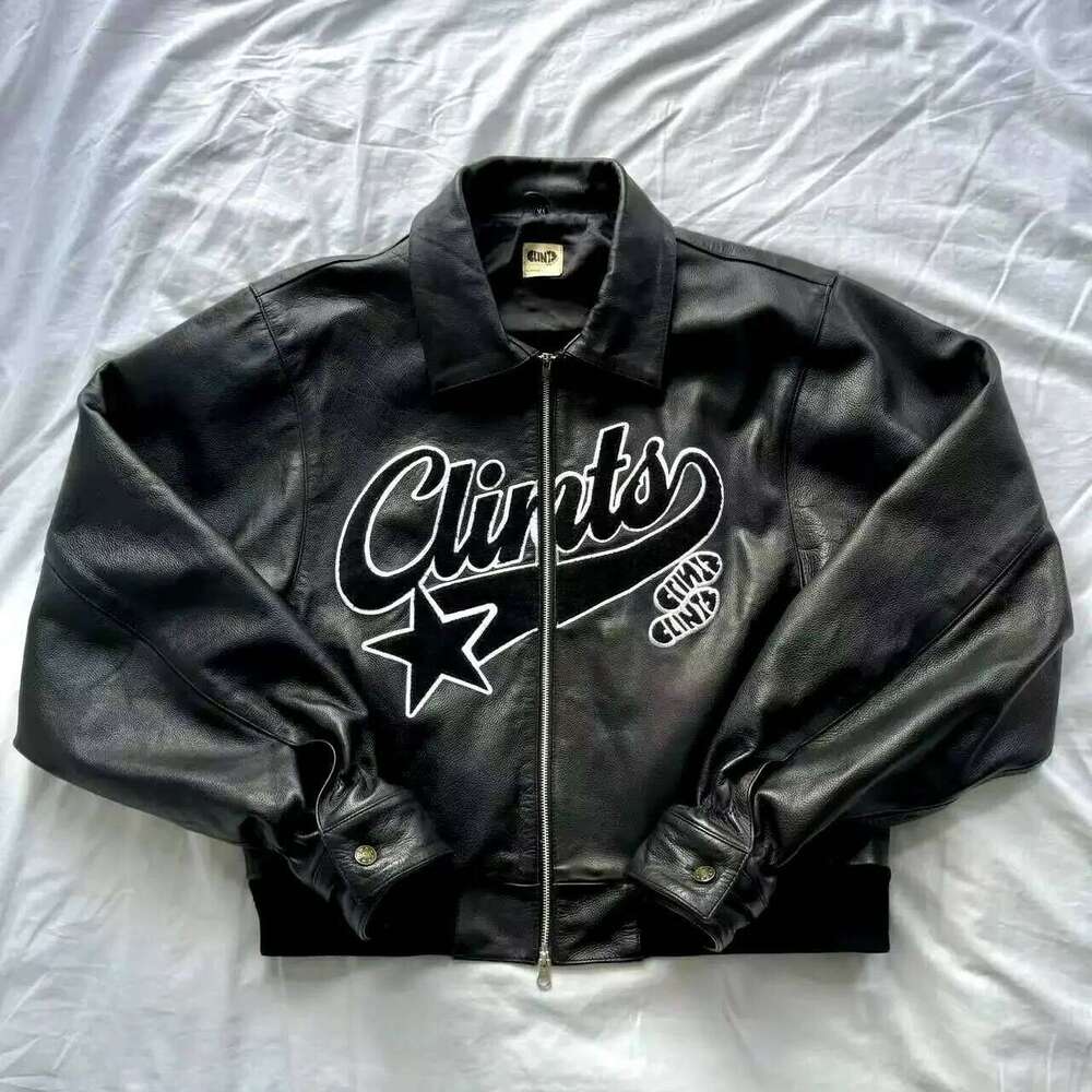 Designer Clothing 2025 Y2k Gothic Leather Hip Hop Punk Pattern Embroidered Motorcycle Jacket Fashionable And Simple Streetwear Zipper Coat