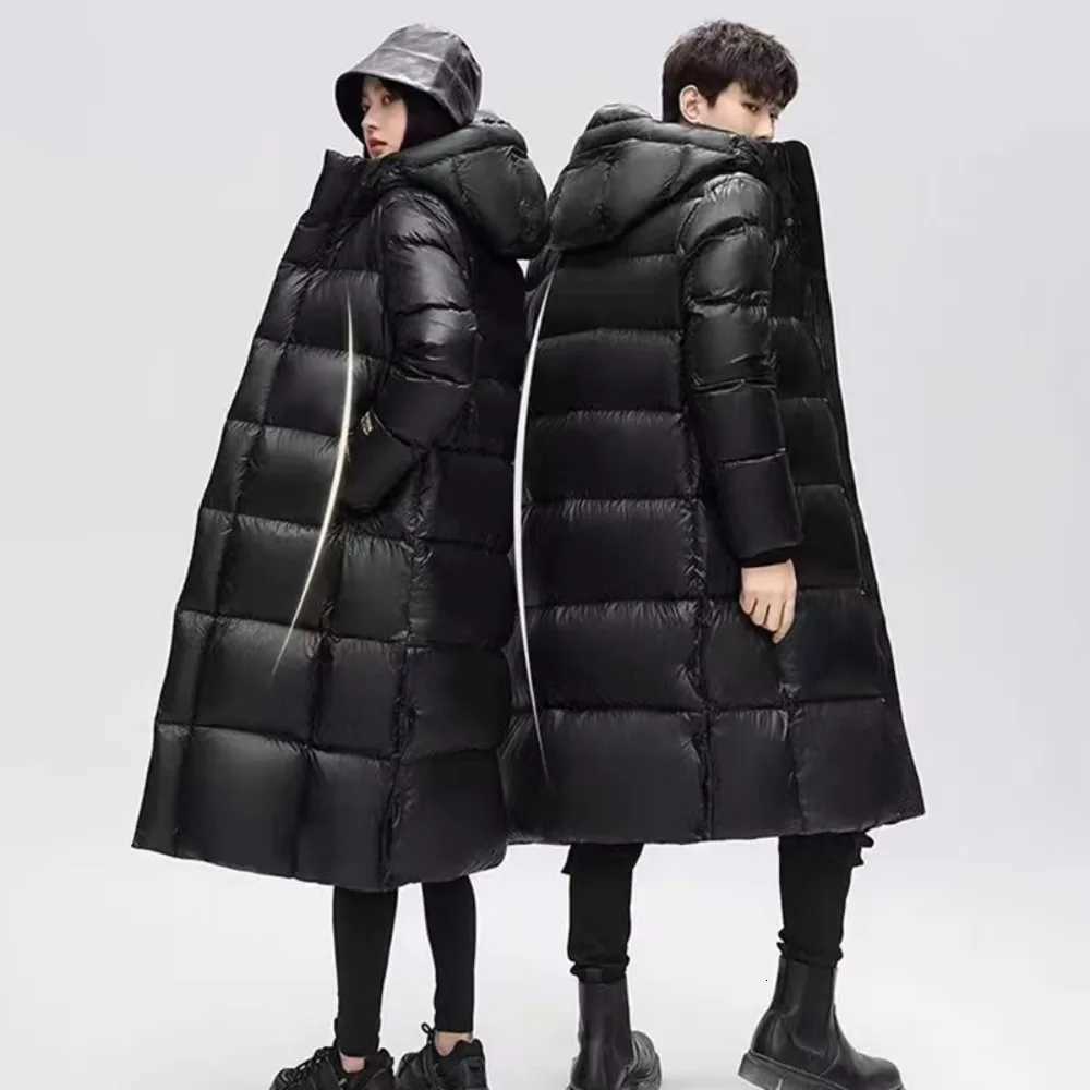Brand New Couple Winter Long Down Jacket Fashion Women Hooded Outerwear Tech Lined Warm Mens White Duck Down Coat Male Hood Parka W250806
