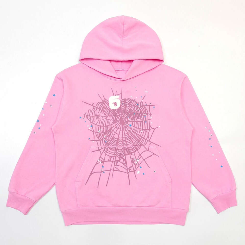 Spider Hoodie Design Unisex Spyder Sweatshirts Rhinestone 55555 Hoody Grid Five Cobweb Pink Tracksuit Young Thug Casual And Loose Y2k Pullover Hip Hop Style 17D