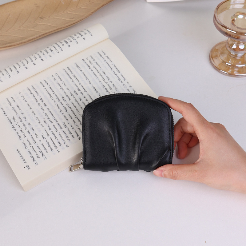Korean Version INS New Style Wrinkled Wallet for Women Simple Cute Compact Internet Celebrity Solid Color Versatile Coin Purse WALLE