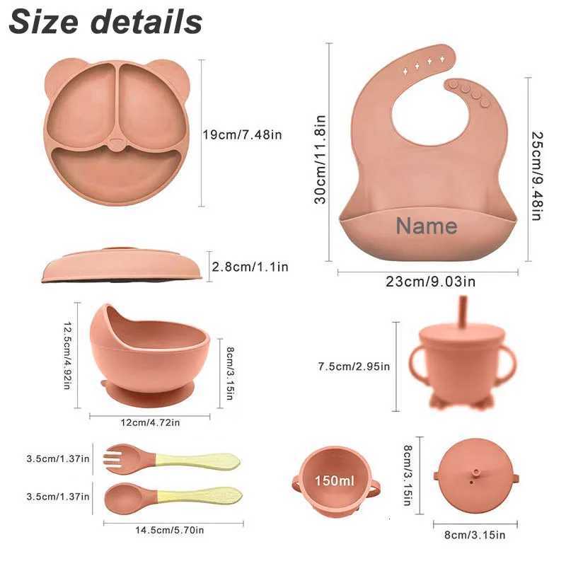 Personalized Name Tableware For Kids Silicone Suction Cup Plate Bowl Baby Feeding Set Children Dinner Dishes Bowl Spoon Cup X250806