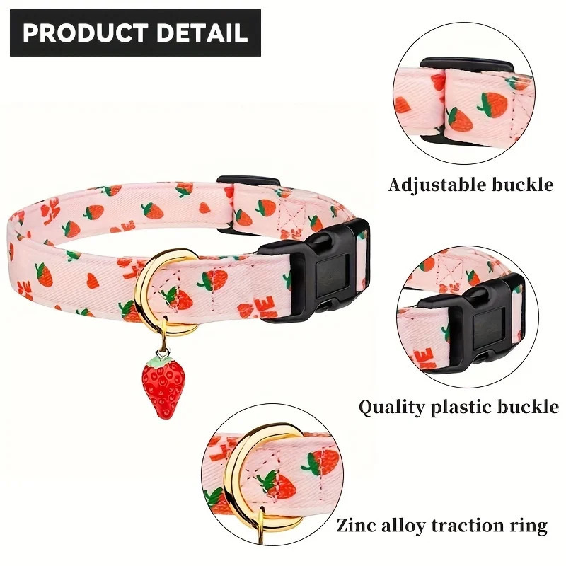 Fruit Print Polyester Dog Collar Set with Adjustable Buckles and Zinc Alloy Rings Stylish and Durable Machine Washable 250805