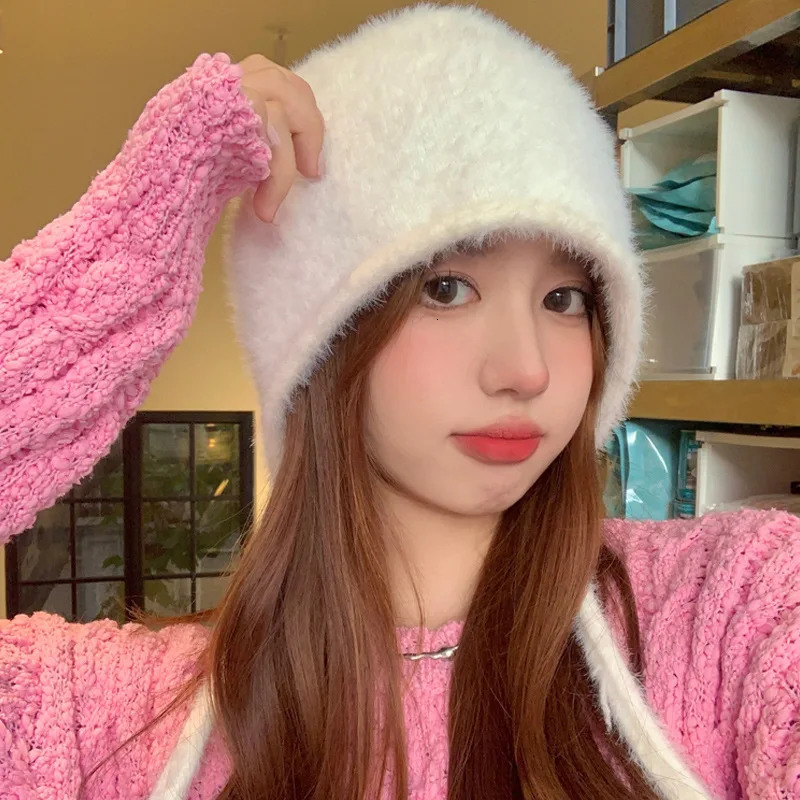 Y2K Cute Beanie Autumn Winter Women Warm Japanese Knit Hat Pile Caps Men Ear Protection Tie Pullover Hat Gorro Bonnet 250806