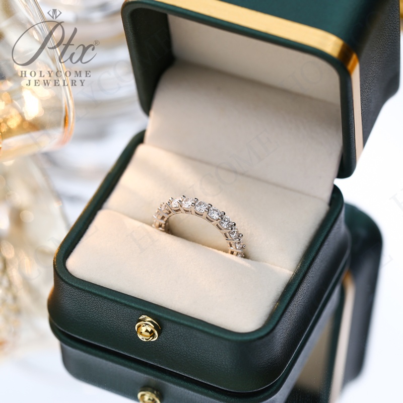 Finger Promise Ring Set Fashion Engagement Wedding Jewelry 925 Sterling Silver Full Diamond 3mm D Color Moissanite Eternity Band Rings